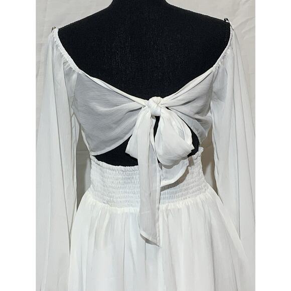 Forolav White Flowy Tie Back Dress Medium Bridal Shower Bride - Picture 5 of 9